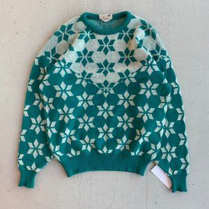 Vintage Green Snowflake Knit Sweater